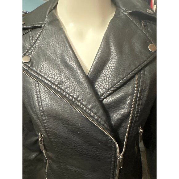 Aeropostale Faux Leather Moto Black Biker Style Jacket Zipper Pockets Sleev Stud - Picture 5 of 10